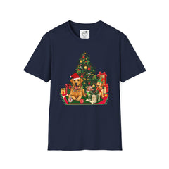 Christmas Golden Retriever Dog T-Shirt — Festive Tree & Presents Holiday Tee