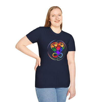 Autism Awareness, Pride Infinity Hands T-Shirt — Rainbow Neurodiversity Support Tee