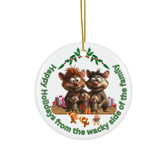 Ceramic Ornament — "Happy Holidays from the Wacky Side of the Family" (Cute Cartoon Family, 2-Sided)