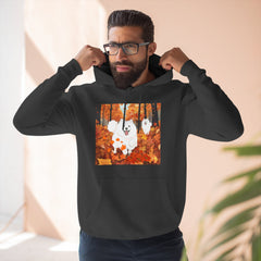 Autumn Samoyed Hoodie – Cute White Dog in Fall Leaves Fleece Pullover