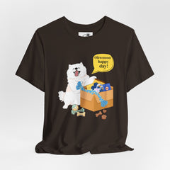 "Ohwoooo happy day!"  Happy Dog with treat delivery T‑Shirt — Pet Gift