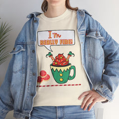 I'm Really Fine Tee — Cute Elf in a coffee cup Graphic T-Shirt