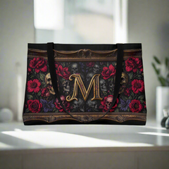 Monogram "M" Weekender Tote Bag — Gothic Skull & Rose Travel Bag