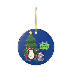 Bah Humbug Penguin & Grumpy Cat Ceramic Christmas Ornament