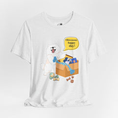 "Ohwoooo happy day!"  Happy Dog with treat delivery T‑Shirt — Pet Gift
