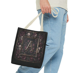 Gothic Monogram 'A' Tote Bag - Skull & Rose All-Over Print