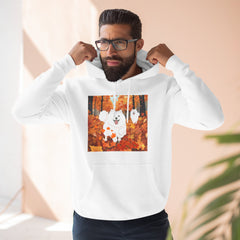 Autumn Samoyed Hoodie – Cute White Dog in Fall Leaves Fleece Pullover