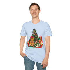 Christmas Golden Retriever Dog T-Shirt — Festive Tree & Presents Holiday Tee