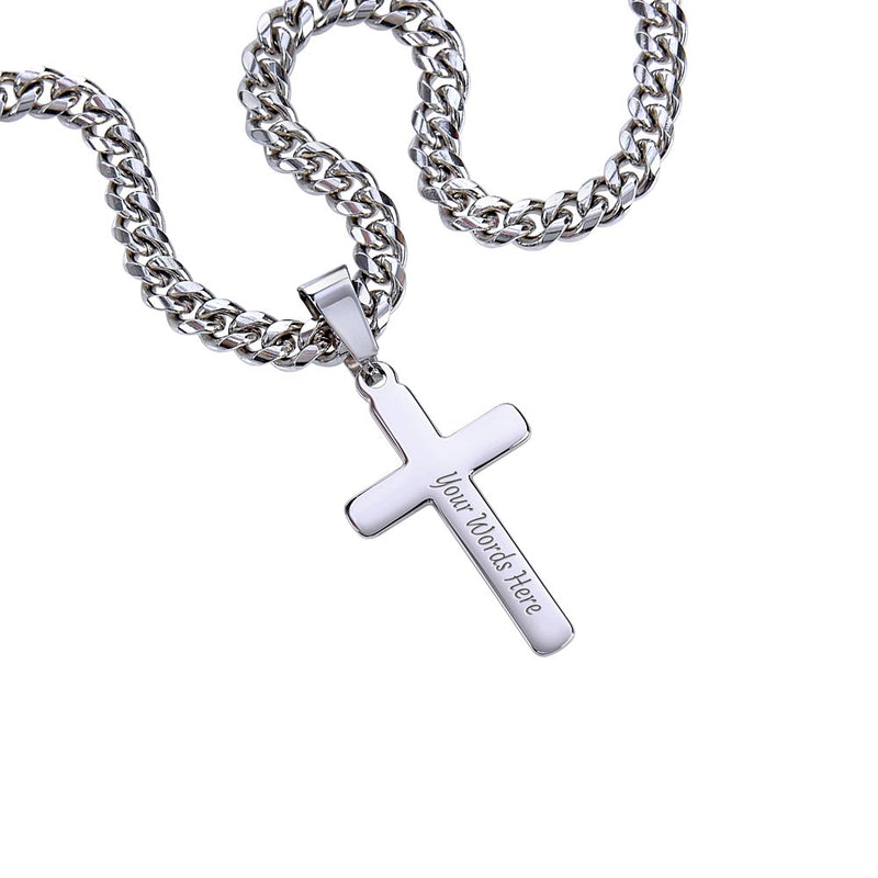 Engraved Cross on Cuban link Chain