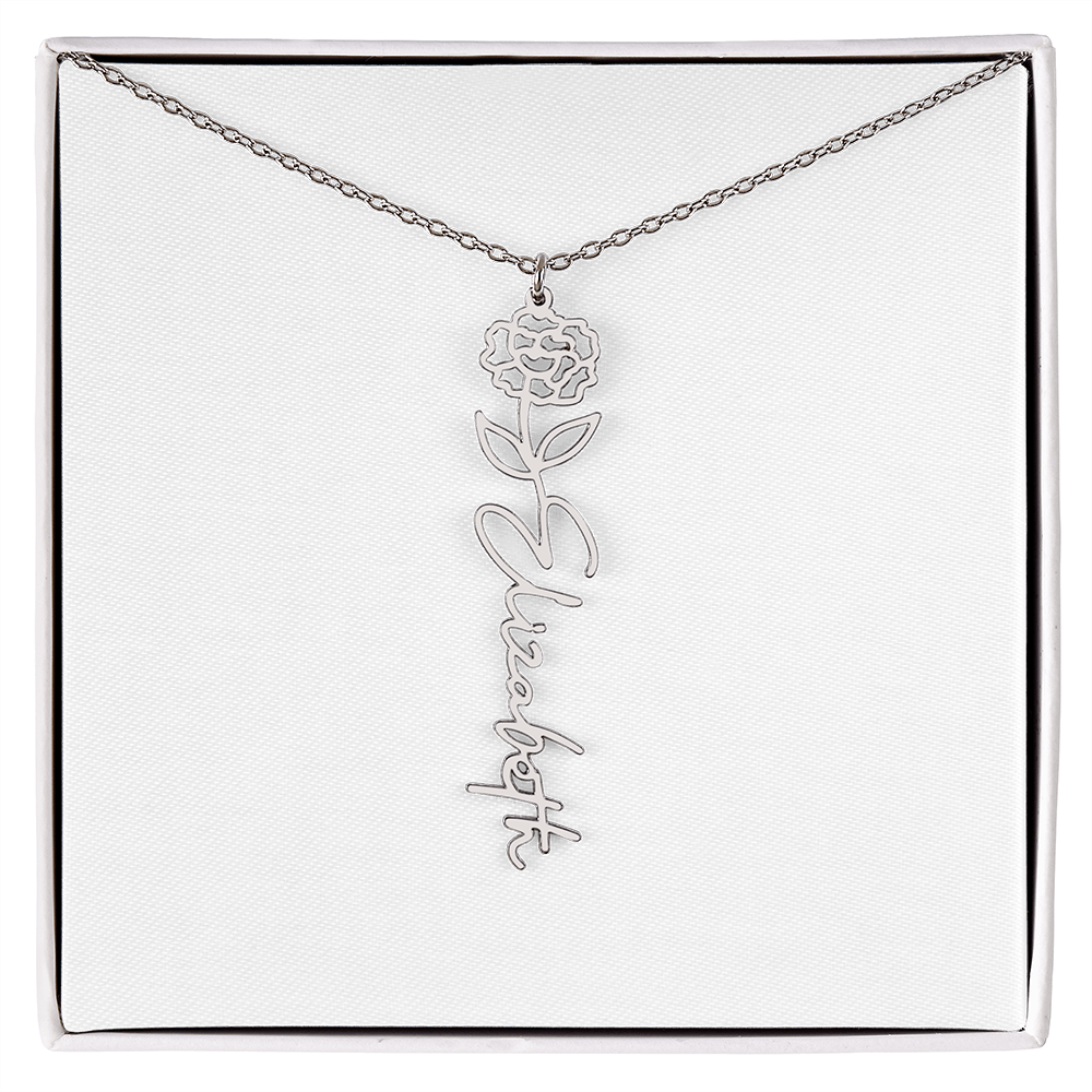 Customized Name Necklace with Floral Designs Featuring Flowers of the Calendar