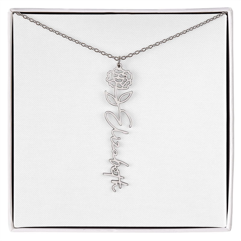 Customized Name Necklace with Floral Designs Featuring Flowers of the Calendar
