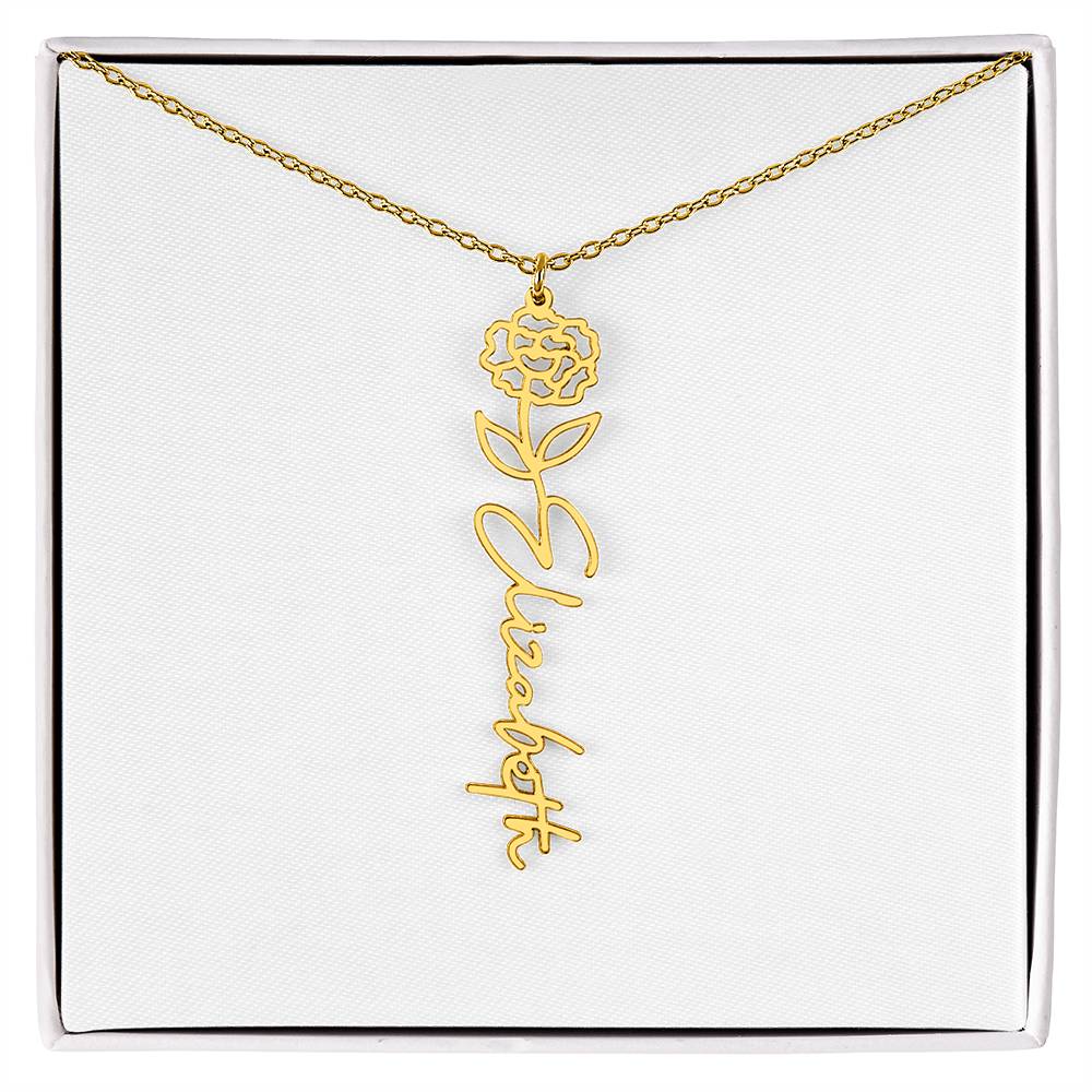 Customized Name Necklace with Floral Designs Featuring Flowers of the Calendar