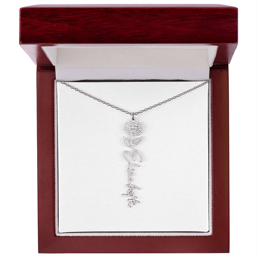 Customized Name Necklace with Floral Designs Featuring Flowers of the Calendar
