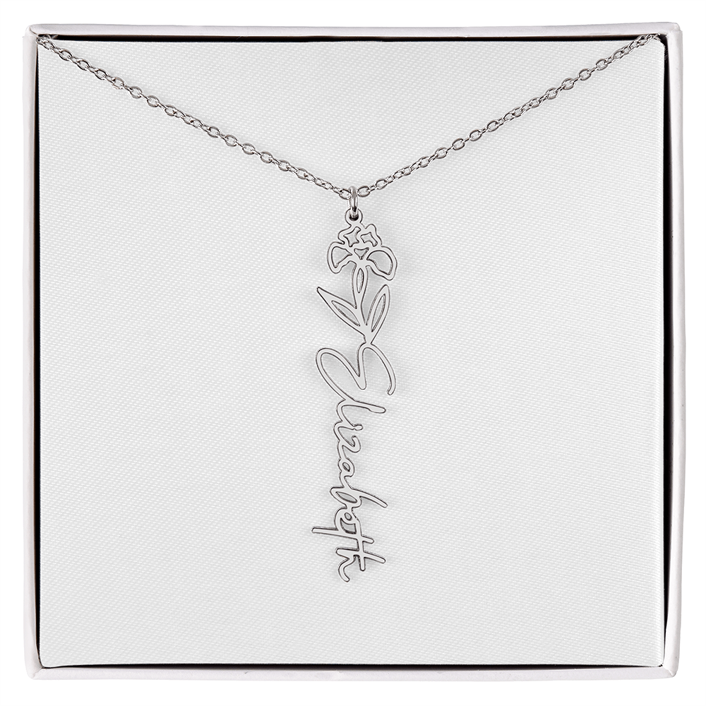 Customized Name Necklace with Floral Designs Featuring Flowers of the Calendar