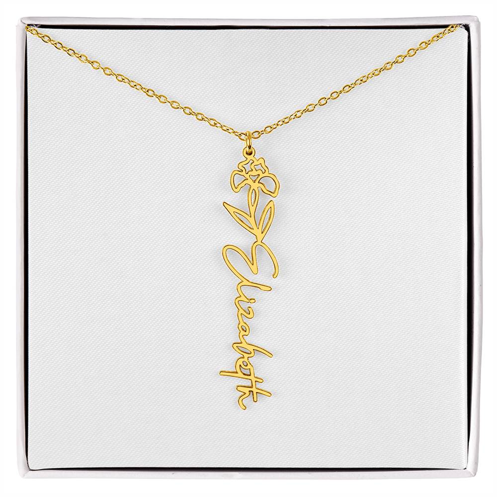 Customized Name Necklace with Floral Designs Featuring Flowers of the Calendar