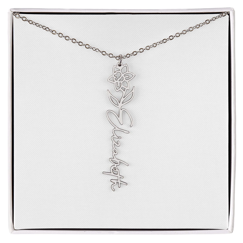 Customized Name Necklace with Floral Designs Featuring Flowers of the Calendar