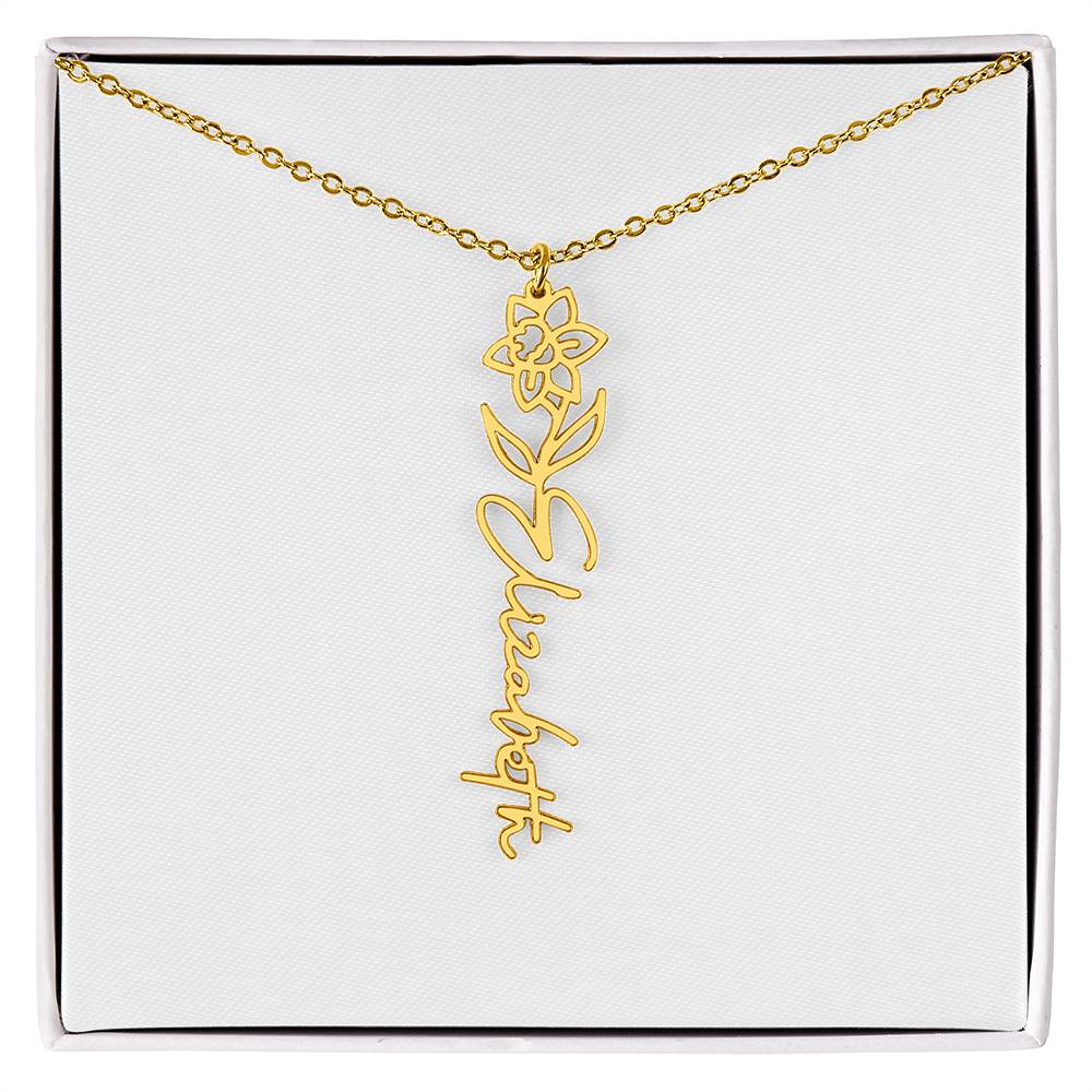 Customized Name Necklace with Floral Designs Featuring Flowers of the Calendar