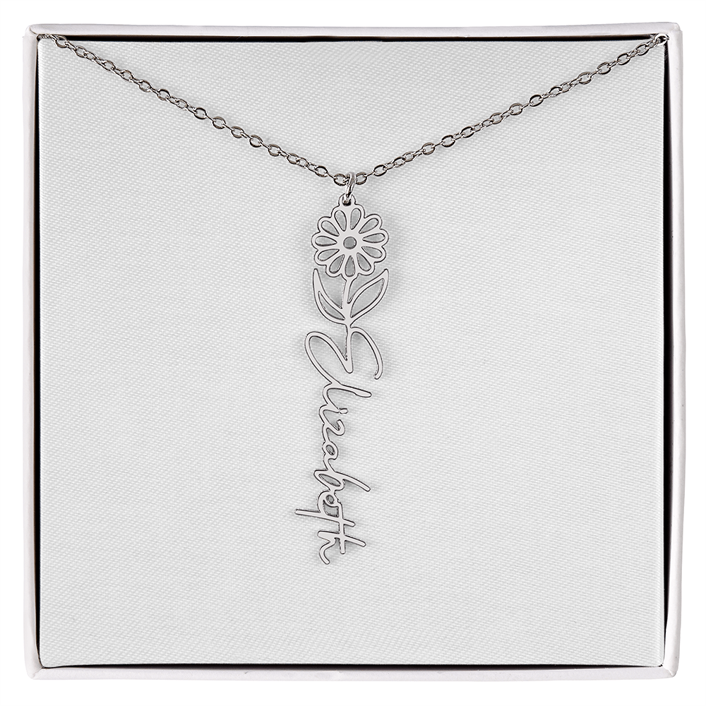 Customized Name Necklace with Floral Designs Featuring Flowers of the Calendar