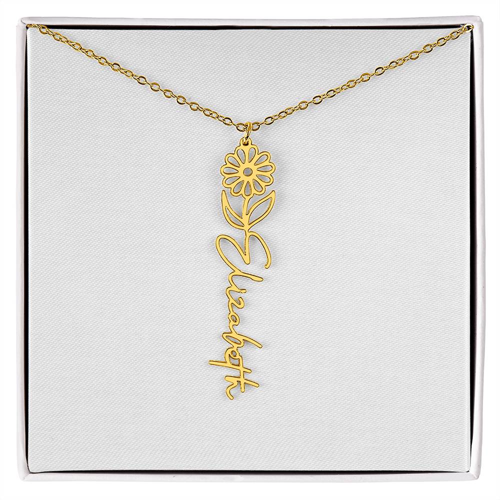 Customized Name Necklace with Floral Designs Featuring Flowers of the Calendar