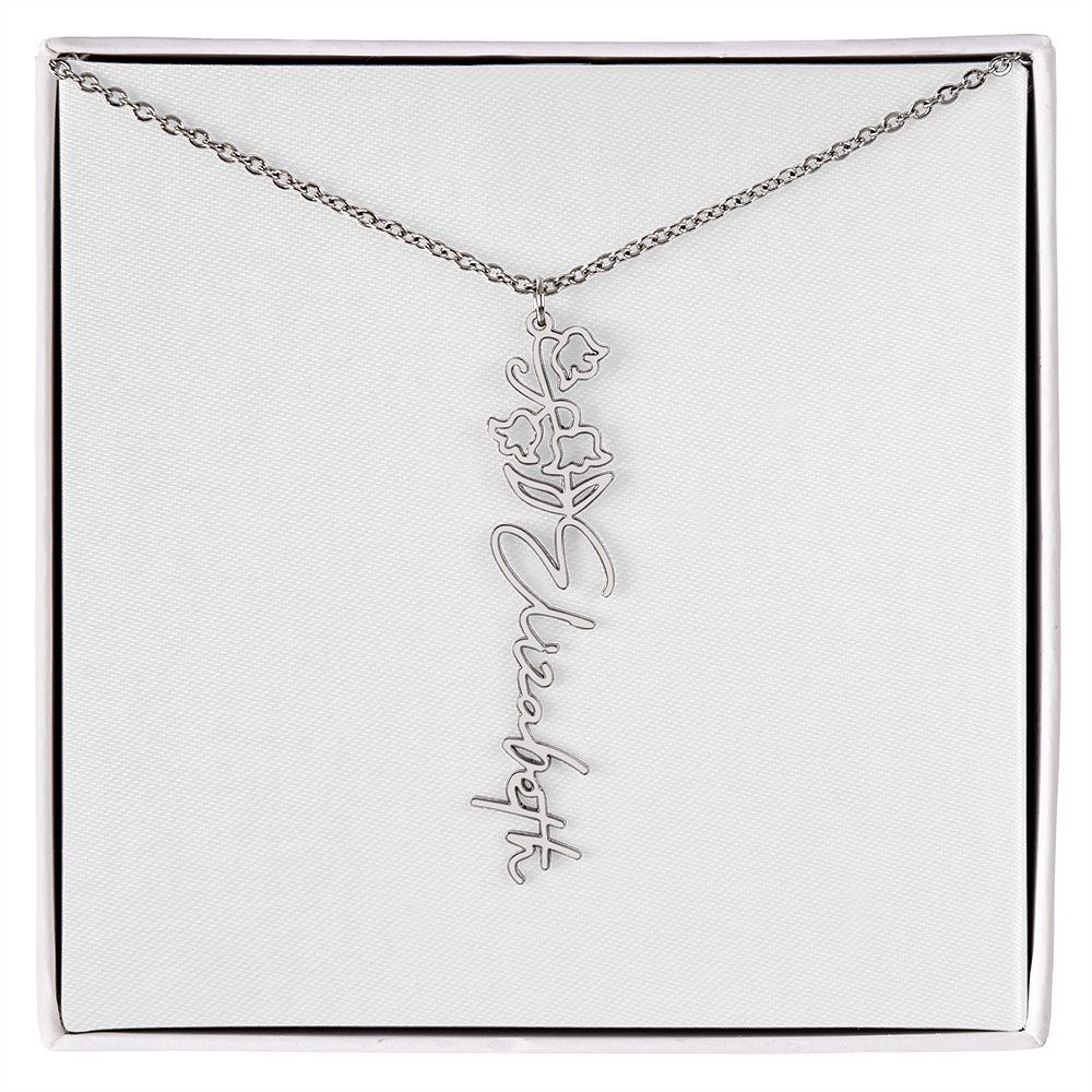 Customized Name Necklace with Floral Designs Featuring Flowers of the Calendar