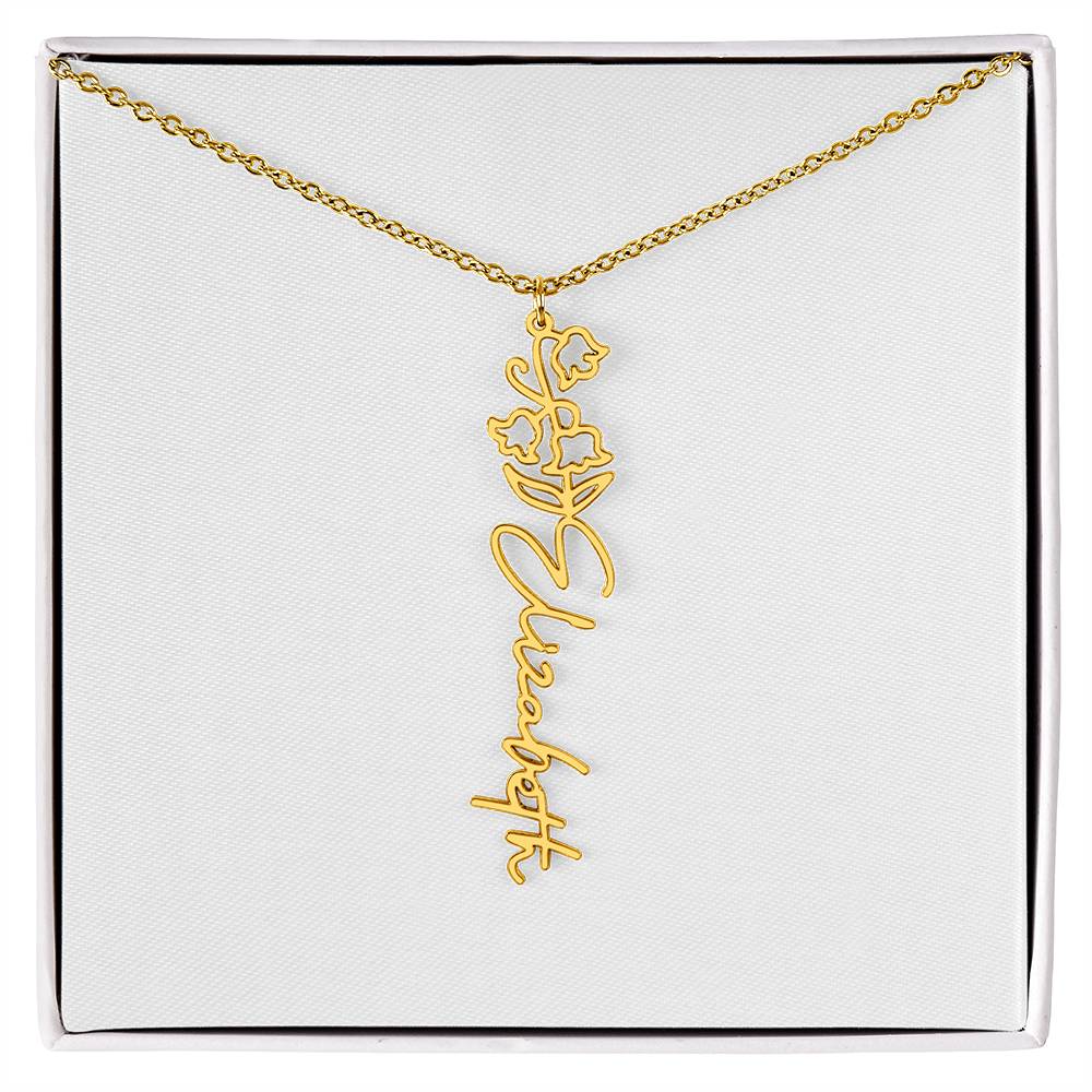 Customized Name Necklace with Floral Designs Featuring Flowers of the Calendar