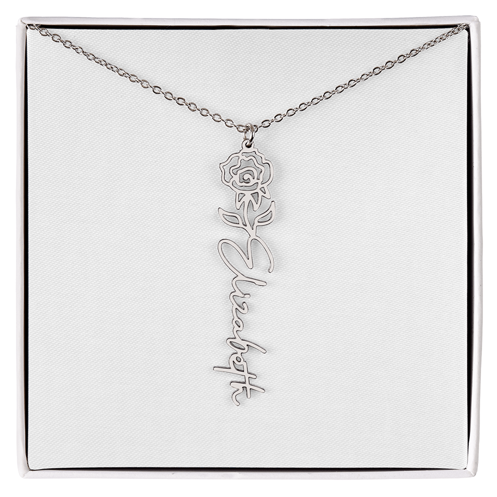 Customized Name Necklace with Floral Designs Featuring Flowers of the Calendar