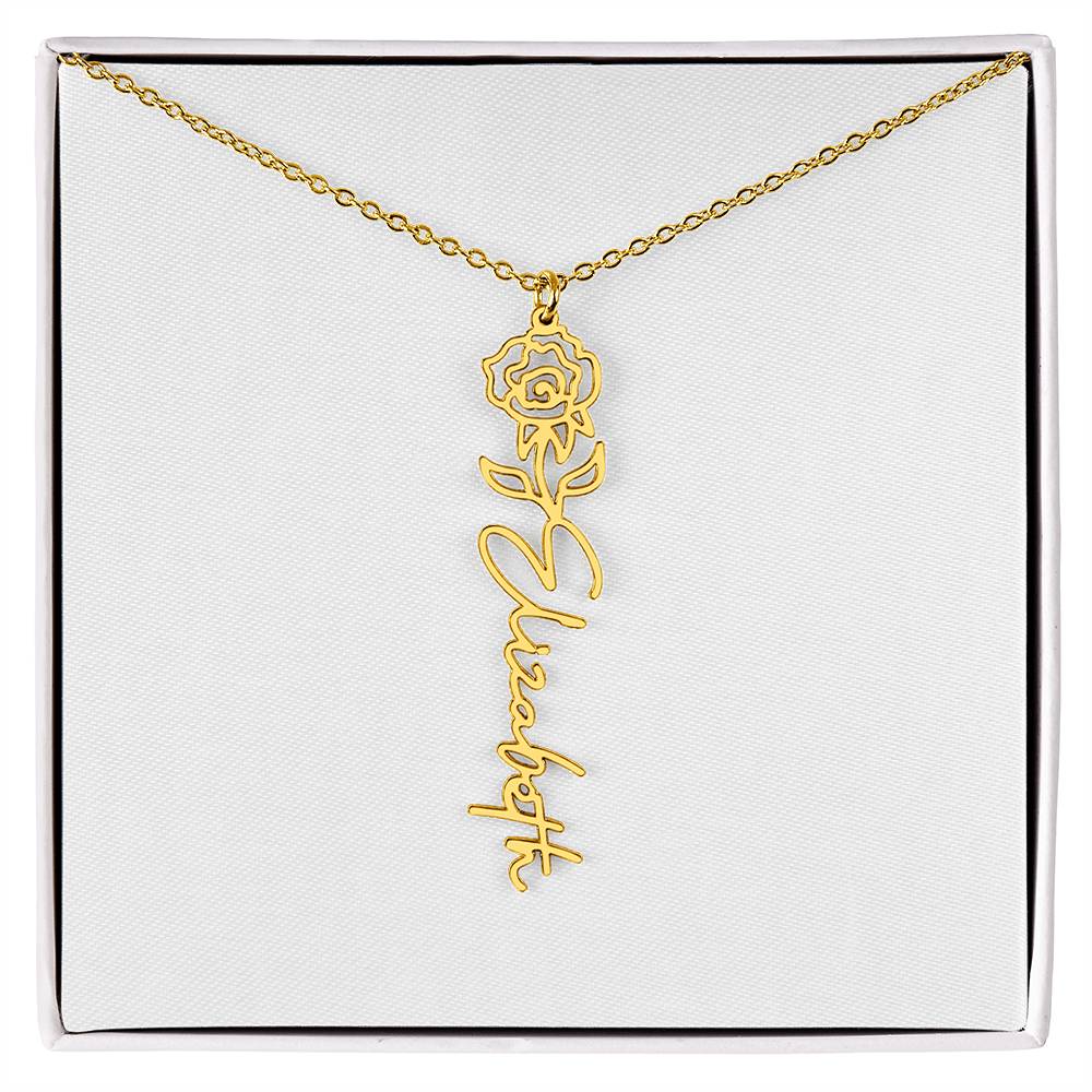 Customized Name Necklace with Floral Designs Featuring Flowers of the Calendar