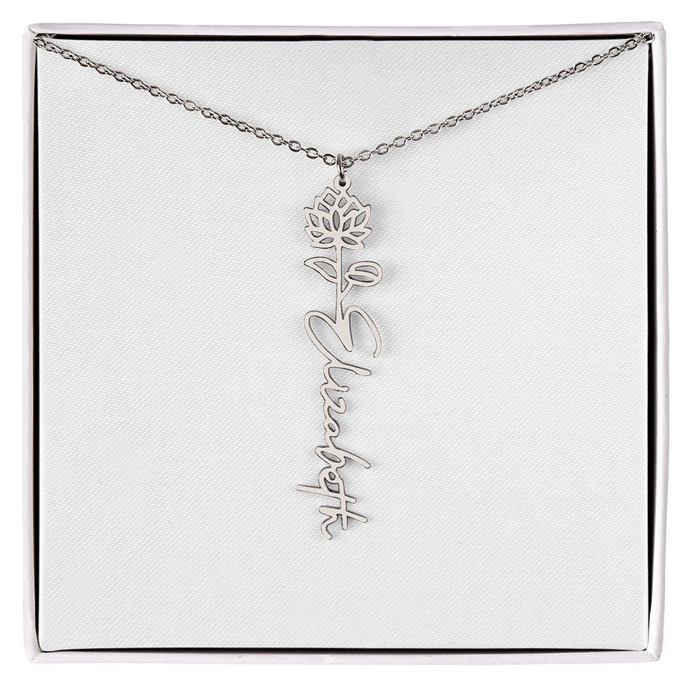 Customized Name Necklace with Floral Designs Featuring Flowers of the Calendar