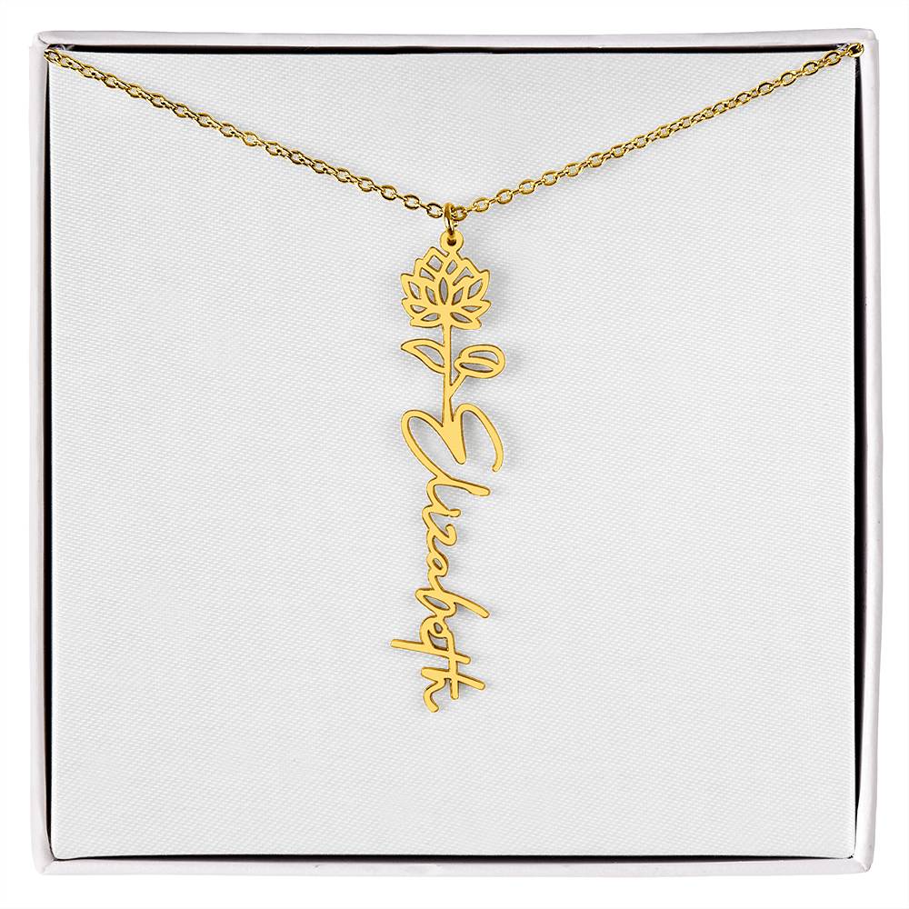 Customized Name Necklace with Floral Designs Featuring Flowers of the Calendar