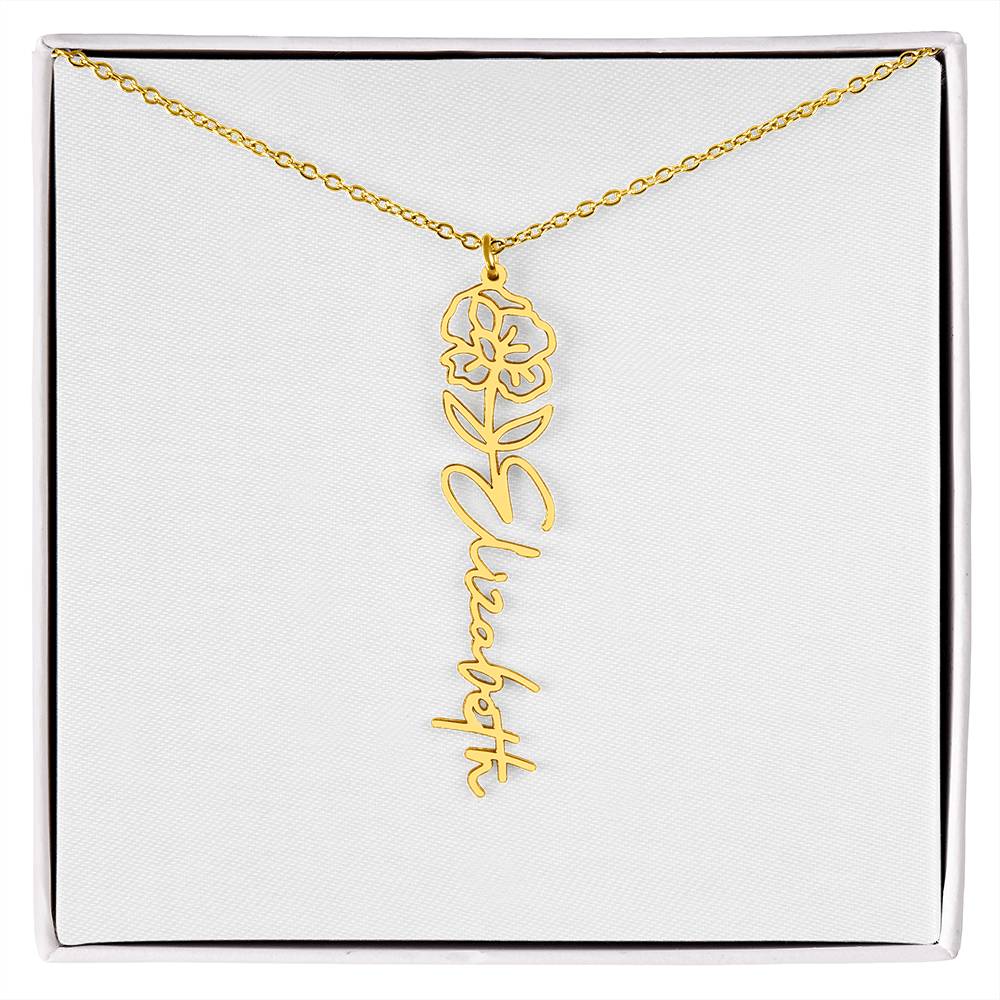 Customized Name Necklace with Floral Designs Featuring Flowers of the Calendar