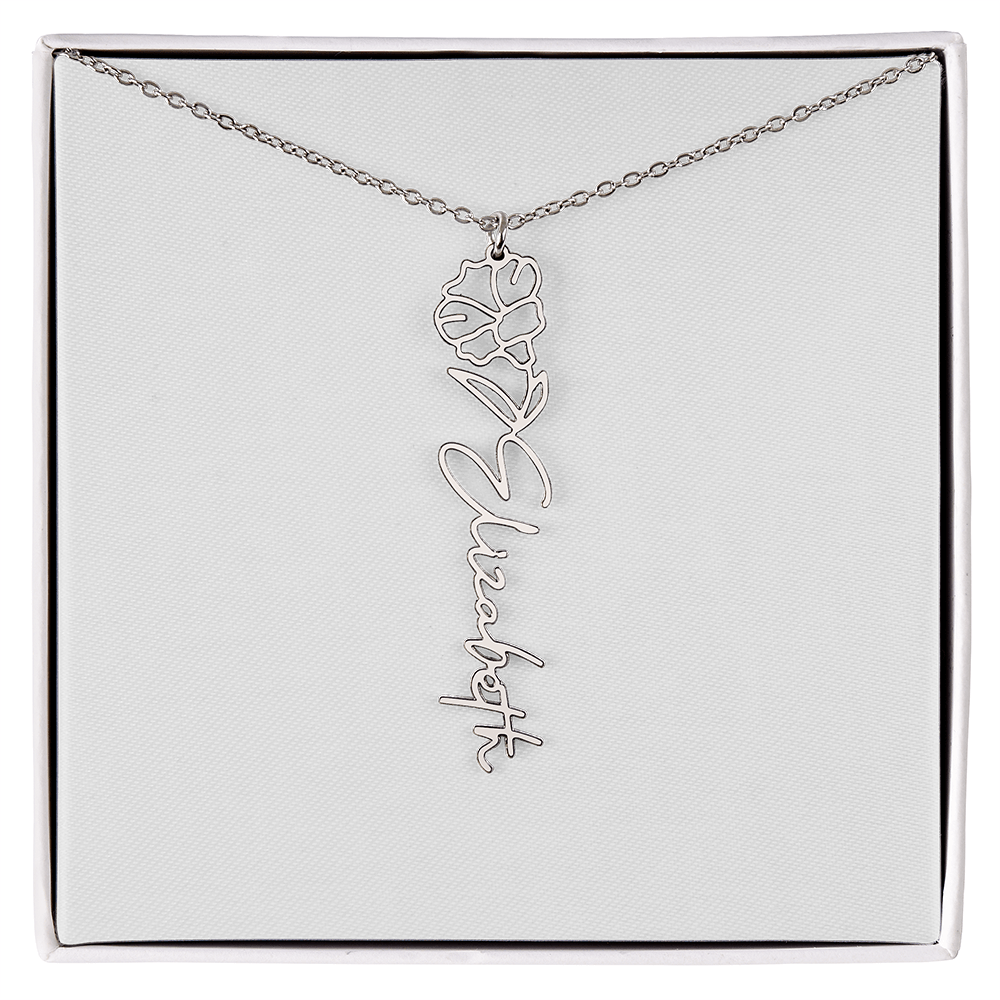 Customized Name Necklace with Floral Designs Featuring Flowers of the Calendar