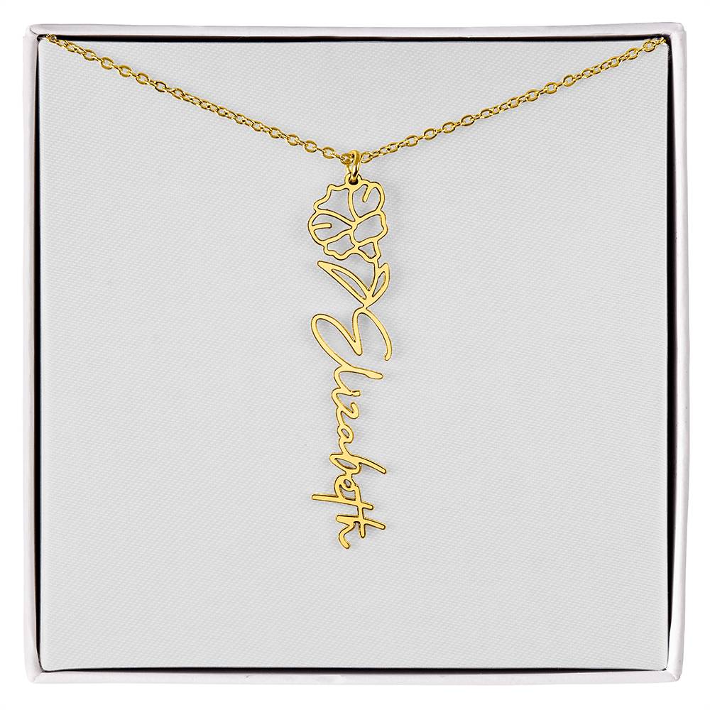 Customized Name Necklace with Floral Designs Featuring Flowers of the Calendar