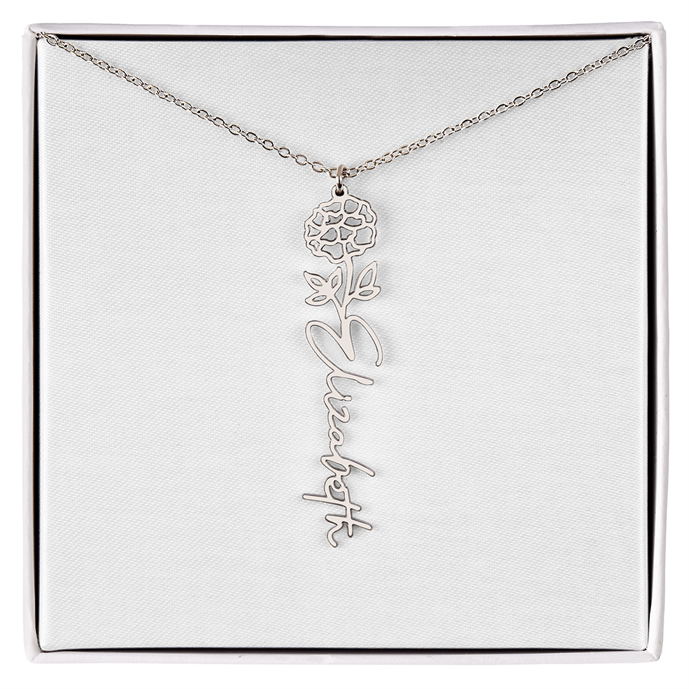 Customized Name Necklace with Floral Designs Featuring Flowers of the Calendar