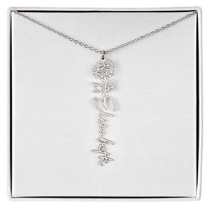 Customized Name Necklace with Floral Designs Featuring Flowers of the Calendar