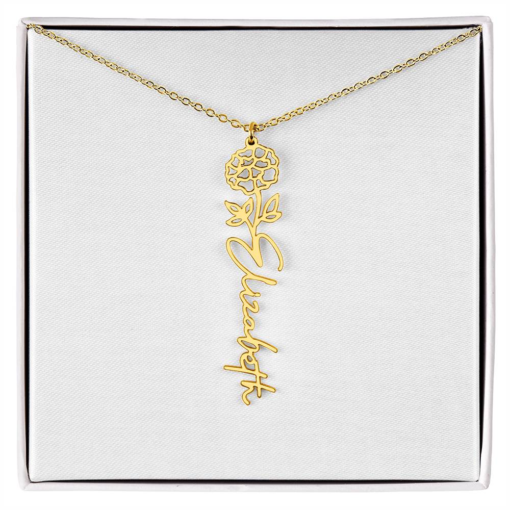 Customized Name Necklace with Floral Designs Featuring Flowers of the Calendar