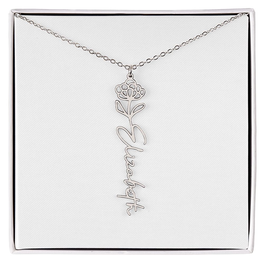 Customized Name Necklace with Floral Designs Featuring Flowers of the Calendar