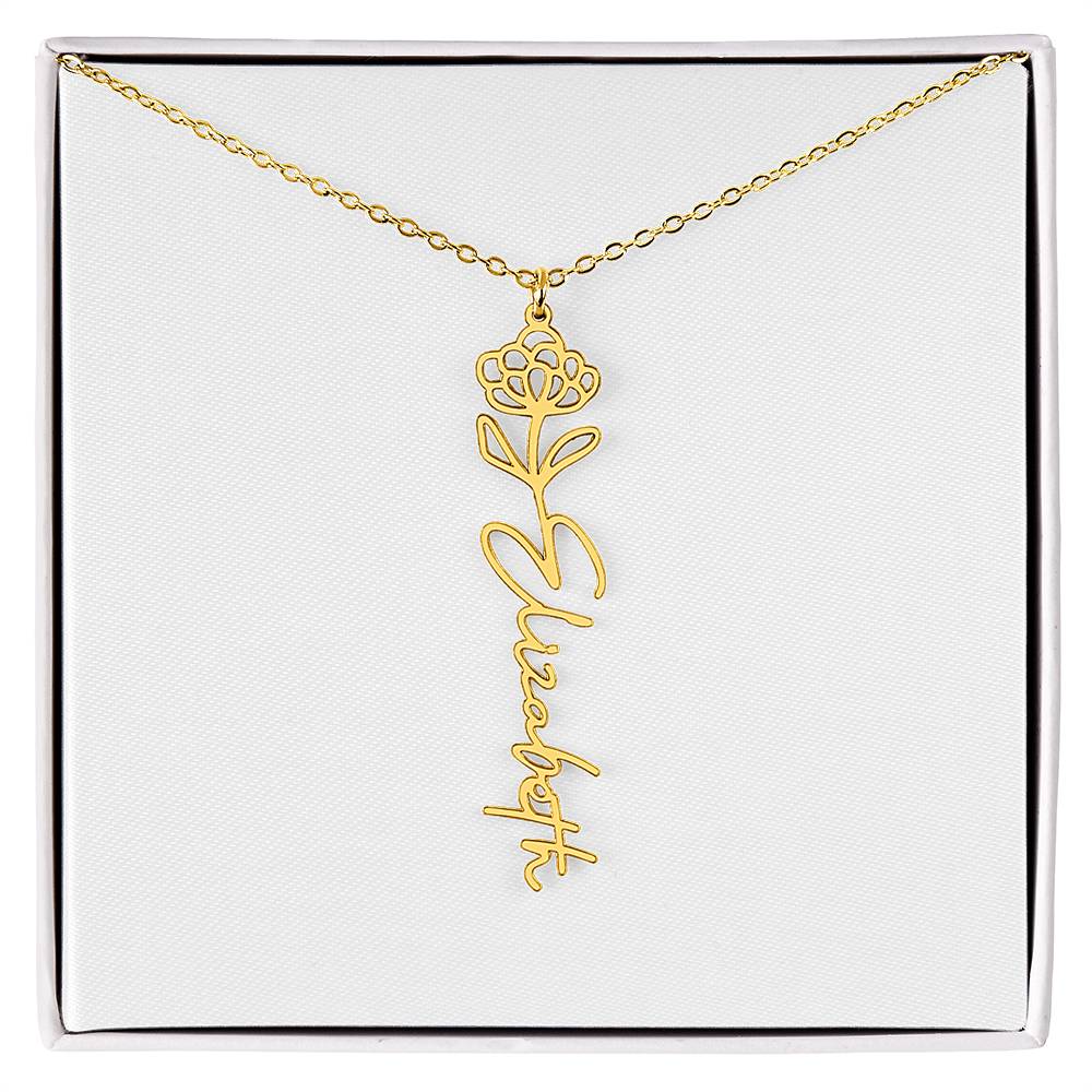 Customized Name Necklace with Floral Designs Featuring Flowers of the Calendar