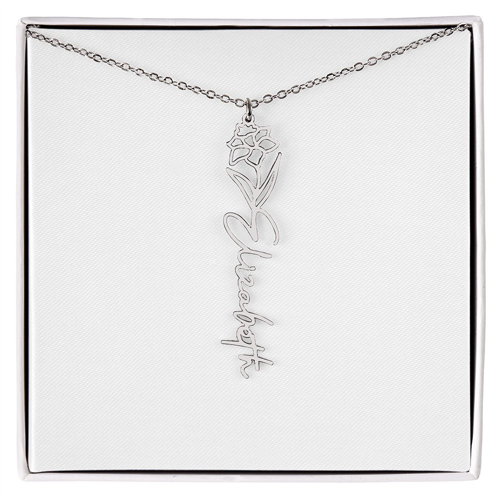 Customized Name Necklace with Floral Designs Featuring Flowers of the Calendar