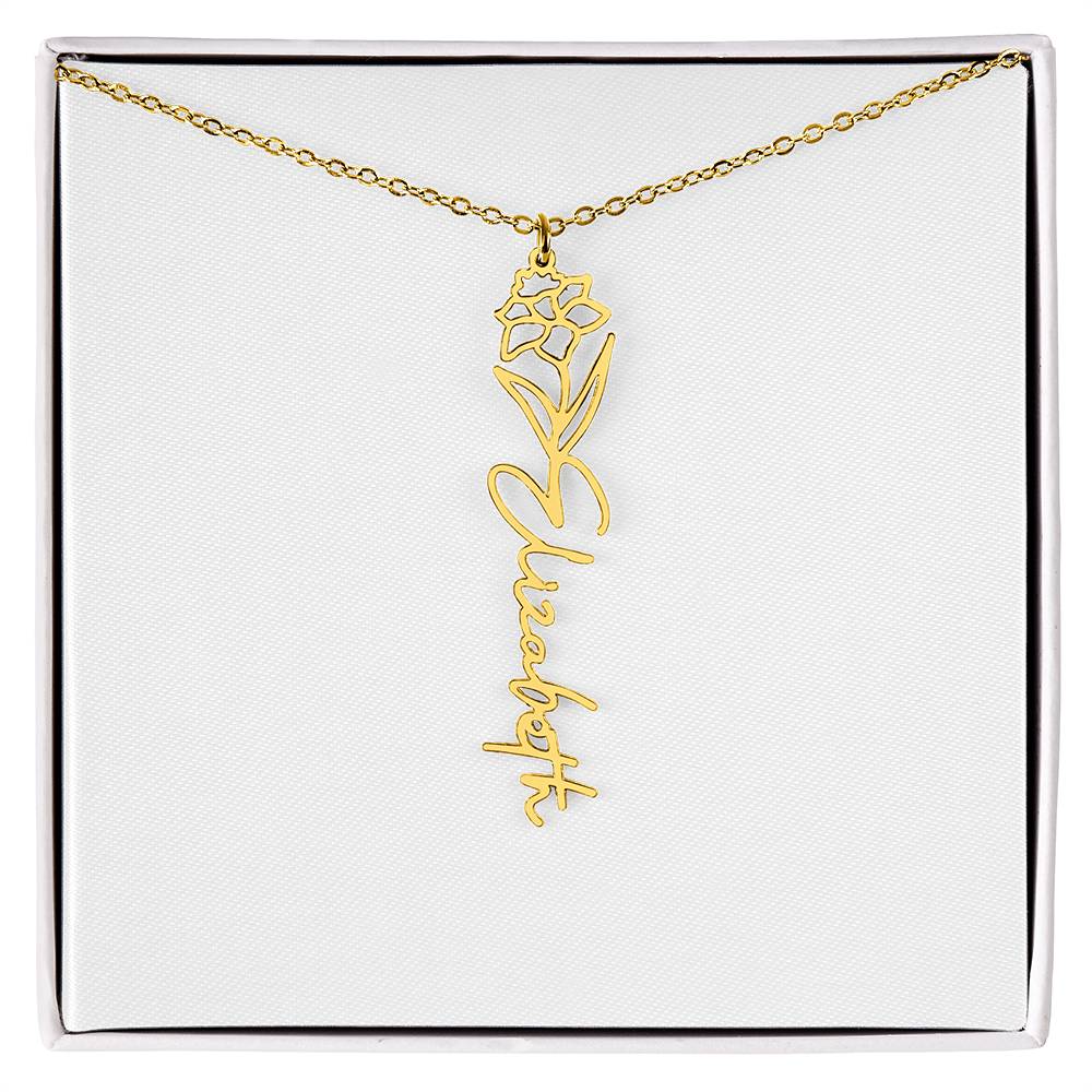 Customized Name Necklace with Floral Designs Featuring Flowers of the Calendar